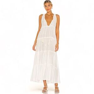 Revolve Coolchange Everly Sleeveless Tiered Tassel Maxi Dress, Size Med White